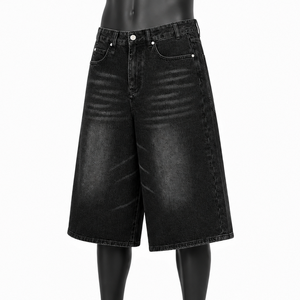 Shorts en jean baggy noirs pour hommes, coupe ample, délavés, OEM ODM, vente en gros, fabricant de shorts en jean streetwear - Product Image 3
