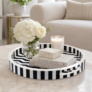 Handmade Bone Inlay Tray, Round Floral Serving Tray, Decorative <b>Table</b> Organizer, Housewarming Gift - Product Image 5