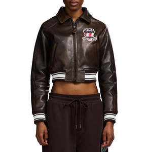 Avirex Women's High Quality Dyed Breathable Leather Varsity <b>Jacket</b> Crew Neck Customized Color Windproof Eco-Friendly Quick Dry - Product Image 3
