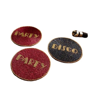 CRYSTAL CRAFT Octopus <b>Beaded</b> <b>Coasters</b> Custom Seed Bead Handmade Promotional Personalized Multi Colors Square - Product Image 1