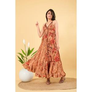 Vestido vintage de seda ropa de verano vestido sin espalda Vestido de playa - Product Image 3