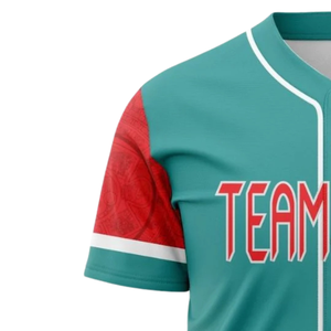Camiseta de Béisbol Personalizada para Hombre, Color Verde Azulado y Rojo, con Botones, Transpirable, Uniforme de Equipo de Softbol, Camiseta Deportiva para Entrenamiento y Juegos - Product Image 4