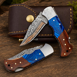 New Edition Cu-Mai Copper Damascus Folding Pocket Hunting Knife Drop Point Blade Stone Wood Steel Bolster Handle Back <b>Lock</b> 6.5" - Product Image 5