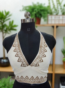 Camiseta sin mangas con cuello en V para mujer, de algodón tejido, con cordones en la espalda y estampado de bloques, disponible en más de 10 colores personalizados - Product Image 3