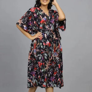 Robe kaftan en coton indien pour femmes, faite à la main, paréo de plage, kimono, robe confortable pour les vacances d'été - Product Image 1