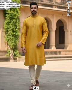 Nawab Classic Jacquard <b>Silk</b> Men's Floor-Length Traditional Pathani Set for Diwali & Wedding - Product Image 4