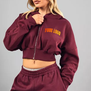 Sweat-shirt à capuche rose pour femme, coupe courte, manches longues, couleur unie, tricoté, séchage rapide, vêtement décontracté d'automne - Product Image 5