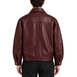Wholesale <b>Top</b> Winter Collection Men Genuine <b>Leather</b> Jacket Turn-down Collar Zipper Closure Solid Color Casual Autumn Wear - Product Image 4