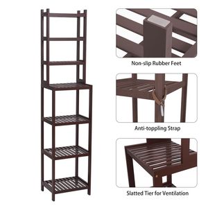 Scaffale da Bagno RT 100% Bambù Marrone Scuro 72x43.5x160.7cm con Ripiano Rimovibile a 7 Livelli Multifunzionale Installazione a Incasso - Product Image 5