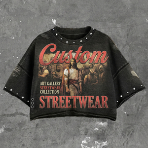 T-shirt surdimensionné en tissu éponge de coton délavé à l'acide, style streetwear avec strass, pour homme, écologique et personnalisé - Product Image 1