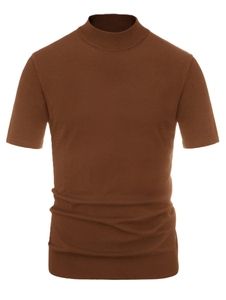 Pull à col roulé pour homme, tricoté, manches courtes, coton respirant de haute qualité, vêtements décontractés pour homme - Product Image 5