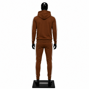 Brown <b>Mens</b> Tracksuit Set Custom Logo Pullover Hoodie <b>Jogger</b> Pants <b>White</b> Side Stripe Fleece Streetwear Sportswear Wholesale Sales - Product Image 2