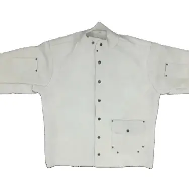 Jaqueta de trabalho com fenda de vaca com acabamento premium, jaqueta longa resistente a chamas para soldagem em couro legítimo/à prova de fogo