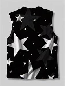 Men Sleeveless Tank Top Black White Star Print O-Neck Casual Plus Size Polyester Knitted Acid Wash Vintage Retro Style Tank top - Product Image 3
