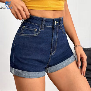 Shorts de Mezclilla Casuales para Mujer, Cintura Alta, Color Azul Claro, Borde Deshilachado, Ropa de Moda, Impresión de Logotipo Personalizado - Product Image 2