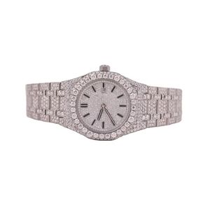 Reloj de Diamantes para Mujer, Reloj de Pulsera de Lujo de Acero Inoxidable, Analógico de Cuarzo, Esfera Morada, Caja Redonda de 38 mm, Cierre Desplegable - Product Image 1