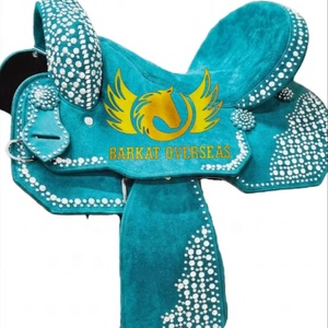 Custom Turquoise Leather Crystal Handmade Genuine Leather Show Saddle Durable Western English Barrel Saddle for Horse Racing - Product Image 1