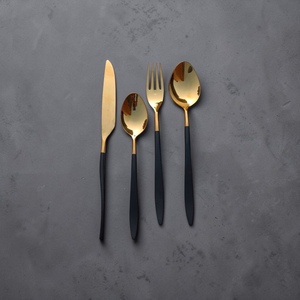Gold Plated Cutlery Set Minimalist Design <b>Mirror</b> Finish Long Handle Durable Metal Utensils For Wedding Use - Product Image 2