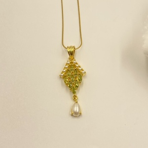 Conjunto de Collar de Perlas y Cristal de Peridoto Real a Precio de Fábrica, Colección de Joyería Nupcial con Piedra Marquesa, Regalo para Ella - Product Image 3