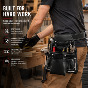 Customizable Genuine Leather Waist <b>Tool</b> Bag Heavy Duty Multi Pocket Work Belt for Electrician Carpenter Construction Workshop - Product Image 3