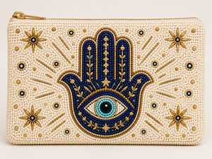 Pochette à main pour femme en perles turquoise avec fermeture éclair motif œil porte-bonheur - Product Image 5