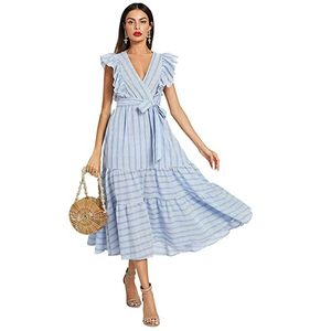 Vestido Americano a Rayas con Volantes y Estilo Bohemio, Vestidos Casuales de Verano para Mujer - Product Image 1