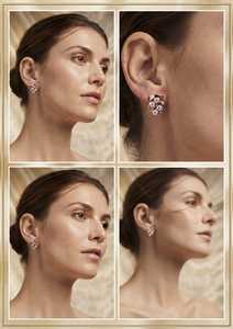 Boucles d'oreilles en or rose 9K avec diamants de laboratoire taille brillant rond, triple pierre, tendance pour mariage femme - Product Image 4
