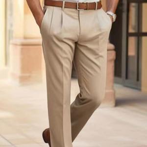 Pantalon de costume slim pour homme, de haute qualité, extensible, en coton et polyester, chino droit, respirant, couleur beige, par Bearfit - Product Image 6