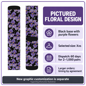 Calcetines de Invierno para Mujer, Tejidos con Diseño Floral, Mezcla de Algodón y Lana, Color Negro y Morado, Par, Pakistán NE-WS-5614 - Product Image 4