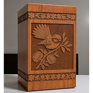 Handcrafted Wooden Cremation Urn | Scorpion Carving, Floral Border <b>Memorial</b> <b>Keepsake</b> by AYAANS - Product Image 4