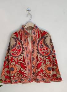 Handmade Suzani Embroidered Jacket Vintage <b>Velvet</b> Cotton Kashmiri <b>Coat</b> <b>Women</b> Open Front Ethnic Boho Winter Kimono Jacket - Product Image 2