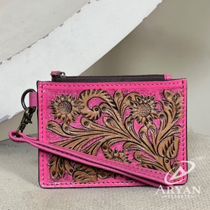 Cartera Delgada de Cuero Genuino Hecha a Mano con Diseño Floral Estilo Western, con Cierre y Espacio para Monedas y Tarjetas ATM para Mujer, 2026 - Product Image 1