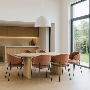 Ensemble <span class=keywords><strong>de</strong></span> table et <span class=keywords><strong>de</strong></span> <span class=keywords><strong>chaises</strong></span> <span class=keywords><strong>de</strong></span> salle à manger ovale <span class=keywords><strong>en</strong></span> bois plaqué MDF moderne nordique, 7 pièces - Product Image 2