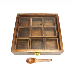 Boîte à épices en bois, taille personnalisée, couvercle en acier inoxydable, forme ronde, 9 compartiments, gadgets de cuisine - Product Image 6