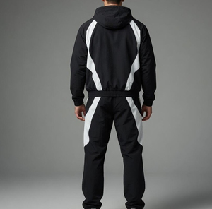 Ensemble de survêtement unisexe noir et blanc à blocs de couleur, avec capuche et fermeture éclair intégrale, respirant en polyester, pour adulte, idéal pour l'automne - Product Image 3