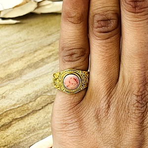 Trendy Boho Turquoise Engagement <b>Ring</b> Tribal Brass Jewelry Women 18K <b>Gold</b> Plated Bezel Set Geometric <b>Cocktail</b> <b>Ring</b> Third Party - Product Image 6