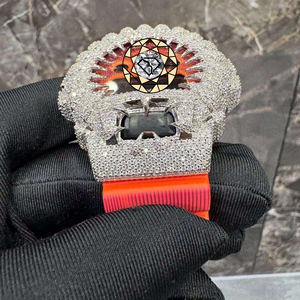 Custom VVS Diamond Studded Digital Wrist <b>Watch</b> Octagonal <b>Case</b> Orange Strap Designer <b>Watch</b> For Men - Product Image 3