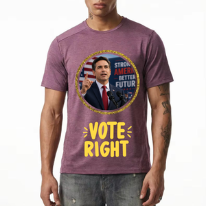 Camiseta unisex negra de manga corta con cuello redondo, 100% poliéster, con estampado gráfico de campaña política Vote For The Future. - Product Image 5