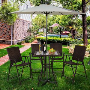 Tavolo da Pranzo Pieghevole Moderno da Esterno con Piano in Vetro Quadrato da 28,5 Pollici e Bordo in Rattan - Product Image 2