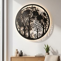 Seni Dinding LED Logam Hutan Modern Hitam Siluet Pohon Besar Dekorasi Gantung Pernikahan Paskah Ruang Tamu Kamar Tidur