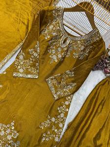 Traje Salwar Kameez Bordado Estilo Pakistaní |   Conjunto de Kurta y Palazzo Azul Turquesa para Fiestas - Product Image 6