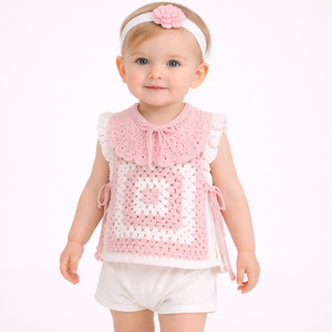 Suéter Personalizado para Niños OEM y ODM, <span class=keywords><strong>Chaleco</strong></span> de Algodón Tejido <span class=keywords><strong>a</strong></span> <span class=keywords><strong>Crochet</strong></span> Hecho <span class=keywords><strong>a</strong></span> Mano para Bebés, <span class=keywords><strong>Chaleco</strong></span> de Suéter para Niñas Pequeñas - Product Image 2