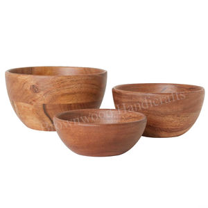 Juego de 3 cuencos de madera de mango de diseño único, cuencos de madera hechos a mano, acabado seguro para alimentos de primera calidad, suministro al por mayor - Product Image 5