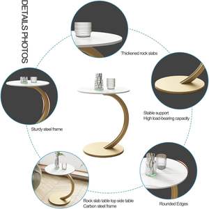 Table basse moderne pour salon avec plateau en marbre et base en fer plaqué or, meuble d'appoint de luxe pour la maison, l'hôtel, l'appartement - Product Image 6