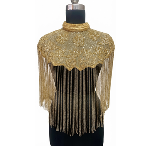 Capa de Hombro de Satén con Flecos de Cuentas Doradas de Lujo para Mujer, Decoración para Vestido de Noche, Bordado Floral, Prenda de Moda - Product Image 1