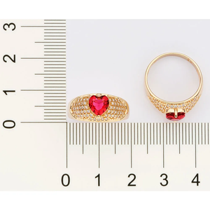 Women's Solid 18K Real <b>Gold</b> Plated <b>Cocktail</b> <b>Ring</b> Heart Cut Red Zircon Pave Setting Romantic Style Jewelry - Product Image 3