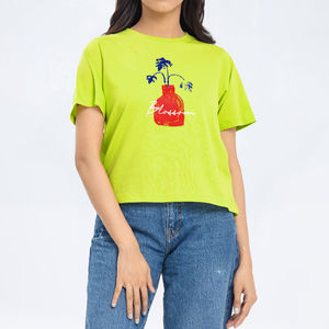 Camiseta Deportiva de Verano para Mujer, Casual, 100% Algodón, Corte Regular, Manga Corta, Transpirable, Ecológica, Antiarrugas, Estampada, Personalizada - Product Image 1