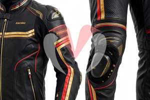 Conjunto de Chaqueta y Pantalones de Motociclismo para Hombre, en Cuero Negro y Cobre, Resistente al Viento, con Bloques de Color y Mangas Largas - Product Image 6