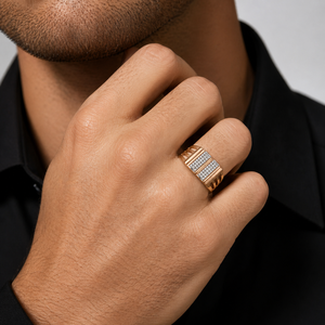 Mens 18KT Rose Gold Triple Row Micro Pave Cubic Zirconia <b>Ring</b> Openwork Side Design <b>Statement</b> Band Wedding Party Gift Jewelry - Product Image 5