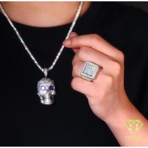 Luxury 925 Sterling Silver Moissanite Diamond Rectangular <b>Statement</b> <b>Ring</b> With Brilliant Center Stones For Jewelry Retailers - Product Image 3